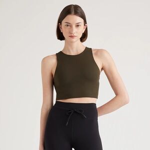 NWT QUINCE Ultra-Form High-Neck Cropped Tank Large Smokey Olive 6214